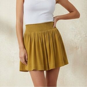 Banana Republic Mustard Yellow Smocked Mini Full Skirt Sz L Coquette Balletcore